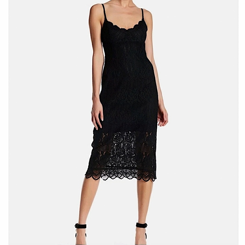 NSR Lace Midi Dress Black NWT